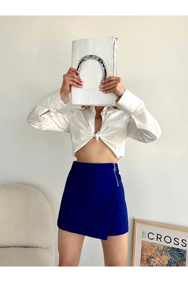 Gabardin fermuarlı şort etek S24906 - 2