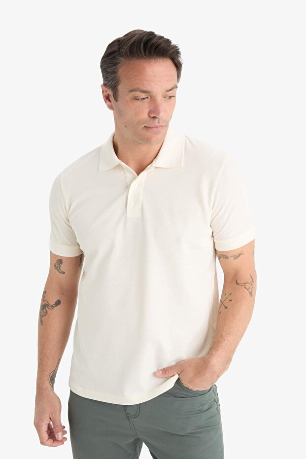 100% Cotton Regular Fit Polo Neck Short Sleeve Basic Plain Pique Fabric T-Shirt C1293Ax24Sp