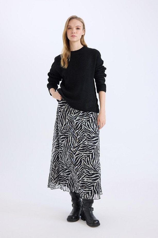 Flare Fit Zebra Desenli Yüksek Bel Tül Maxi Etek E3974AX25SP - 4