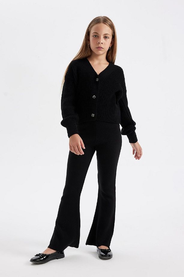 Kız Çocuk Flare Fit Ispanyol Paça Basic Düz Triko Pantolon A6029a824wn - 3
