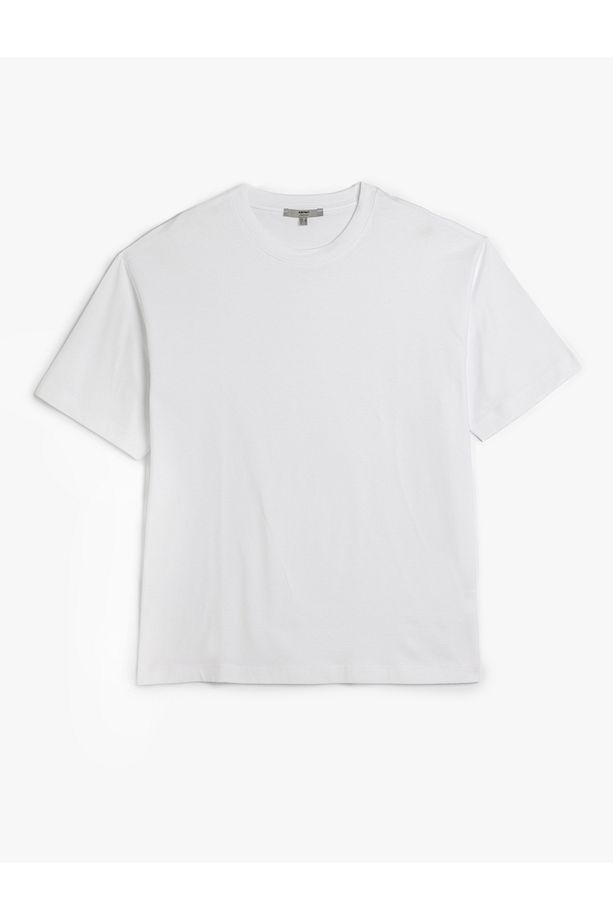 Kısa Kollu Pamuklu Bisiklet Yaka Basic Oversize Tişört - 1