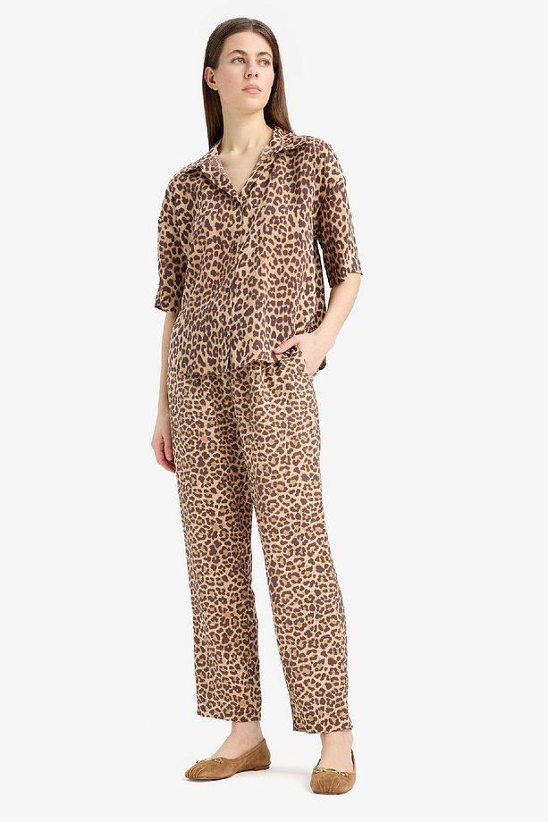Carrot Fit Leopar Desenli Modal Kumaş Pantolon Çift Cepli Yüksek Bel Düz Paça E6360AX25SP - 7