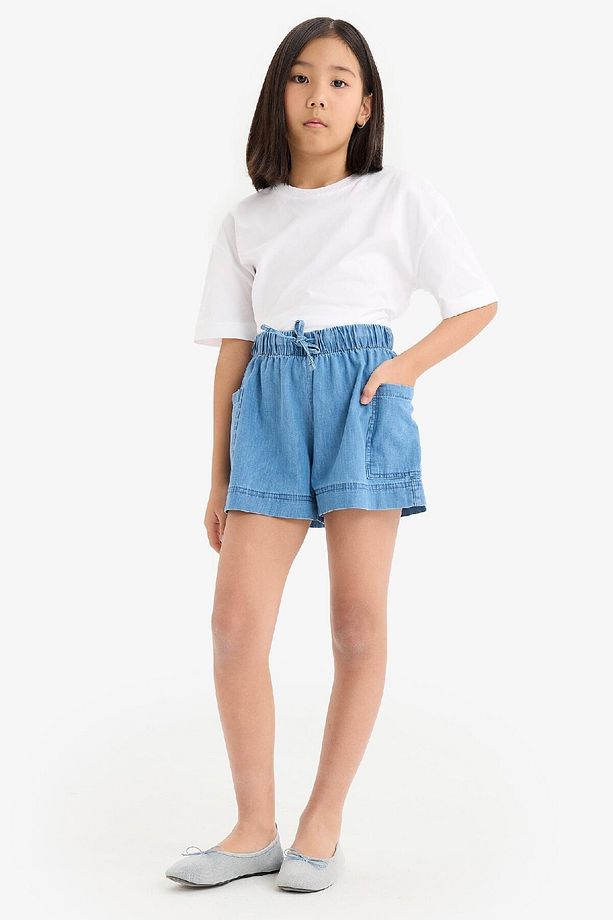Kız Çocuk Beli Lastikli Cepli Jean Şort B6574a825sm - 3