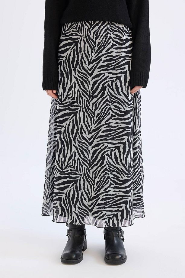 Flare Fit Zebra Desenli Yüksek Bel Tül Maxi Etek E3974AX25SP - 1