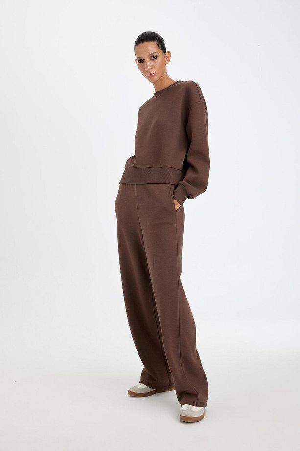 Straight Fit Kalın Kışılık Eşofman Altı Beli Lastikli Cepli Yüksek Bel Basic Düz B8571ax24wn - 4