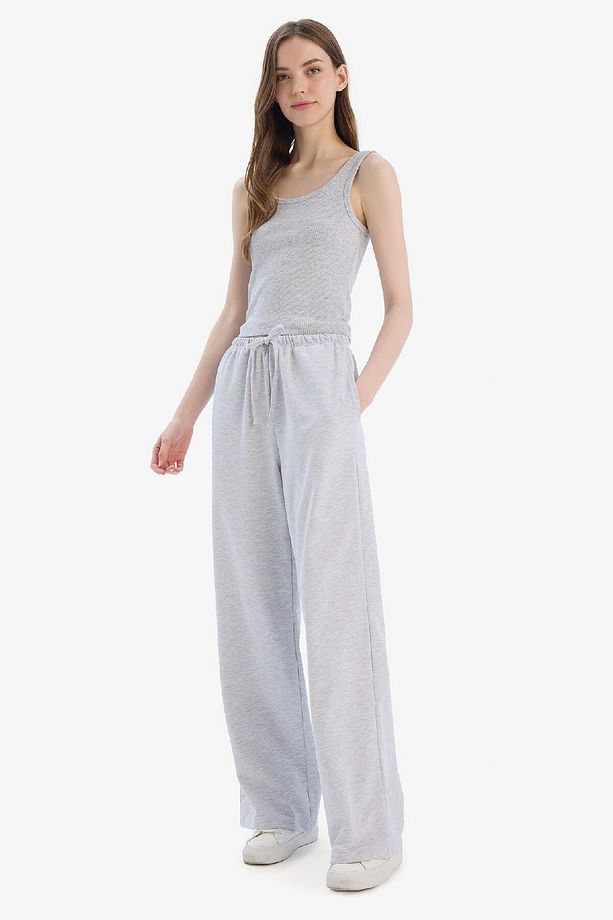 Straight Fit Beli Lastikli Eşofman Altı Uzun Boy Cepli Basic Düz D6667AX25SP - 3