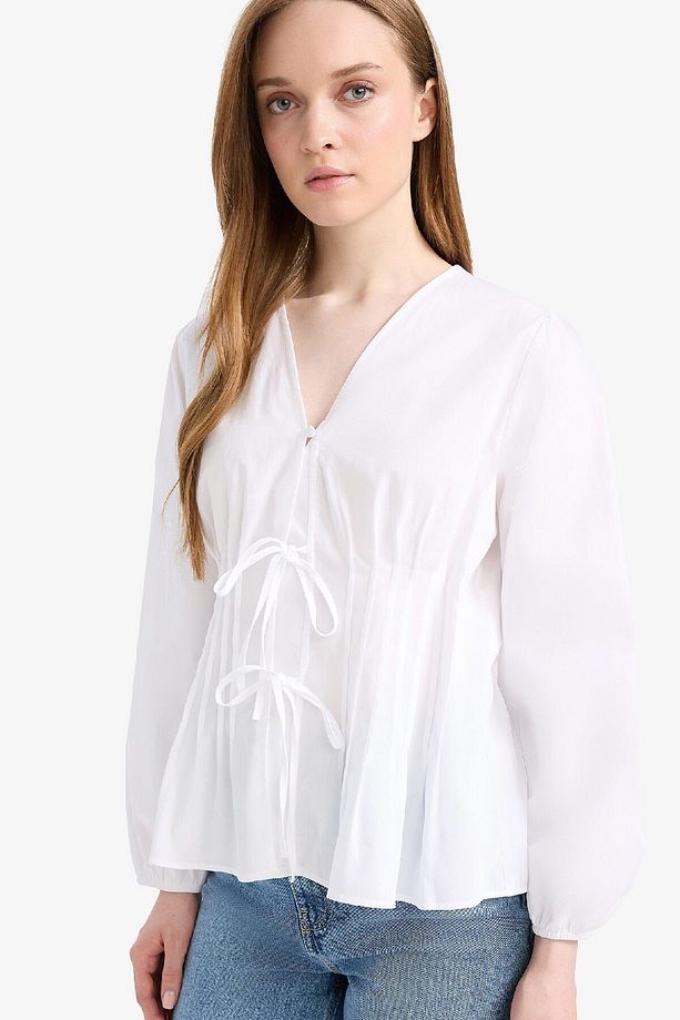Regular Fit V Yaka Poplin Uzun Kollu Tesettürt Bluz Tunik F2720ax25sm - 3