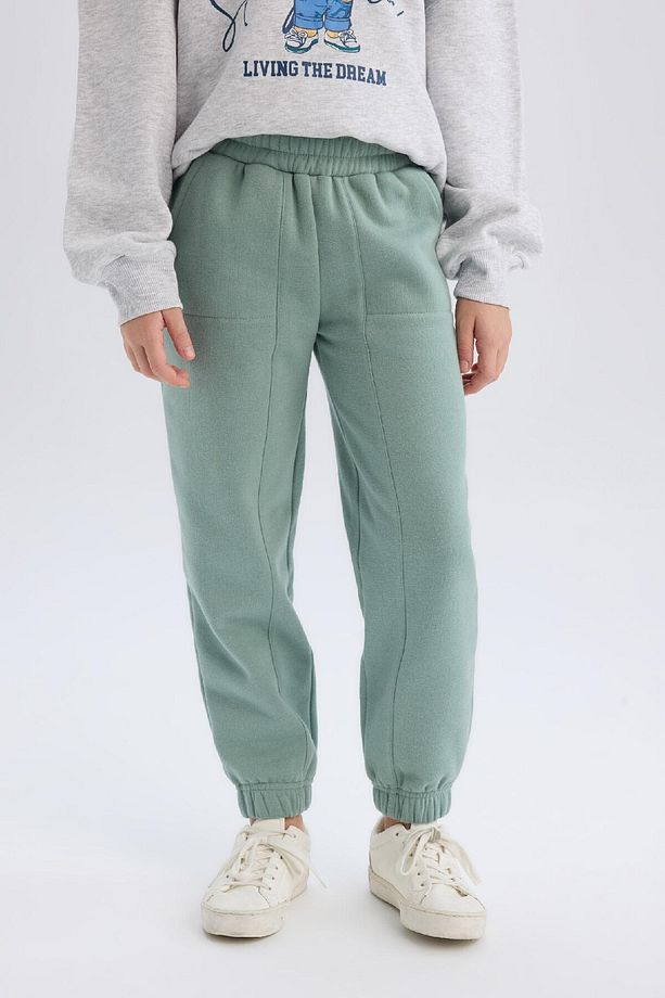 Kız Çocuk Beli Paçası Lastikli Cepli Basic Düz Kalın Jogger Eşofman Altı D3840A824WN - 1