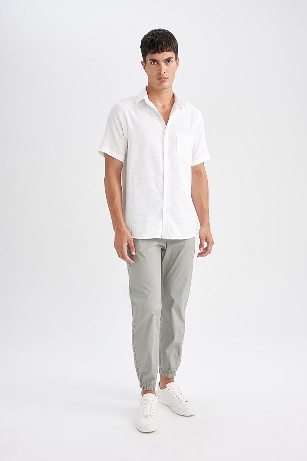 %100 Pamuk Yazlık Jogger Pantolon Basic Düz Beli Bağcıklı Cepli Lastikli Paça D7782ax24au - 4
