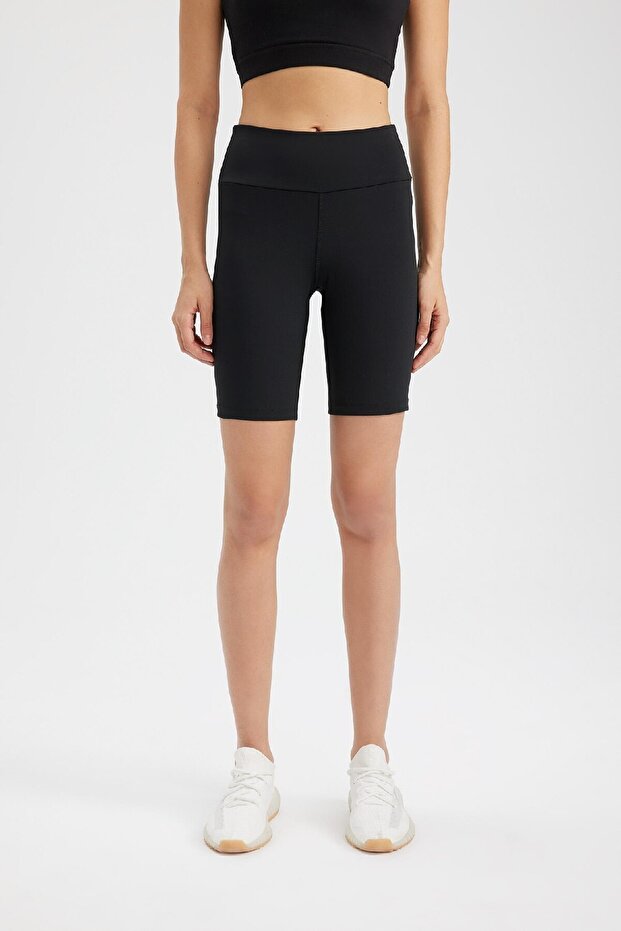 Fit Black High Waist Waist-Hugging Biker Flexible Short Basic Sports Leggings Z6741Az24Sp