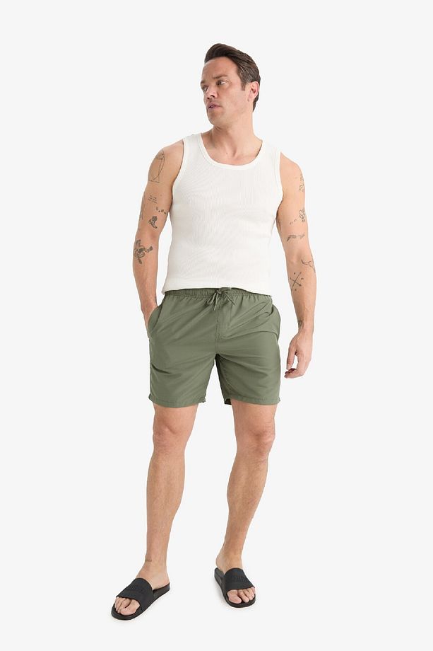 Regular Fit Kısa Boy Cepli File Astarlı Beli Bağcıklı Düz Hafif Kumaş Deniz Şortu E5133axns - 2