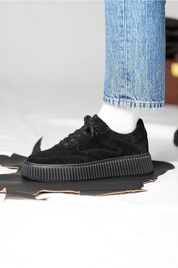 Pgup Model Hakiki Deri El Yapımı Erkek Siyah Süet Sneaker Ayakkabı - 3