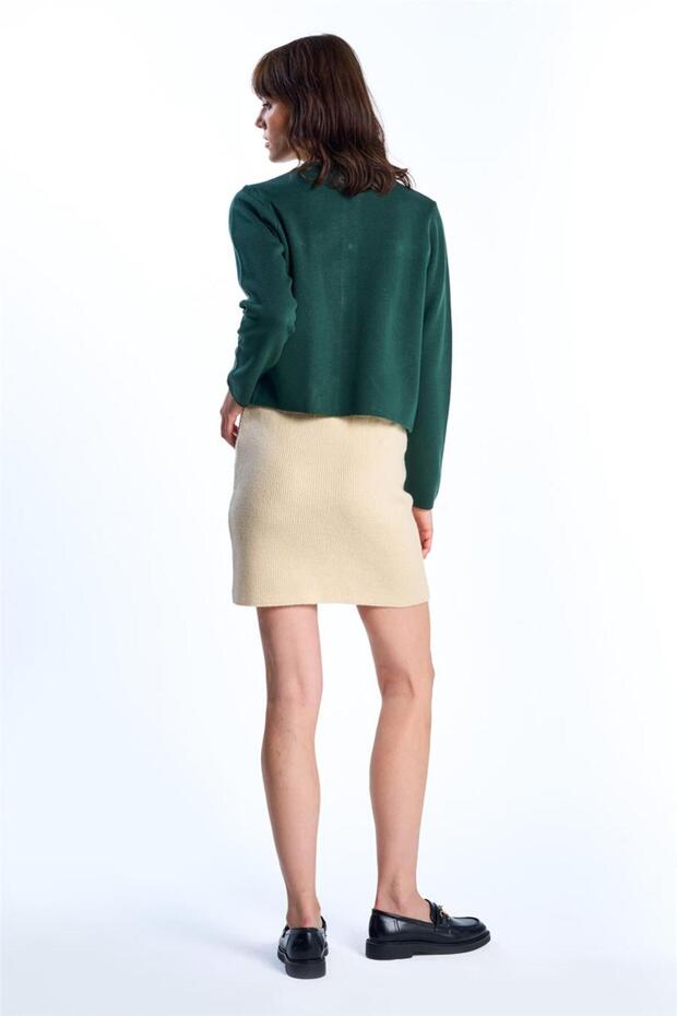 Bej Basic Triko Etek - 4