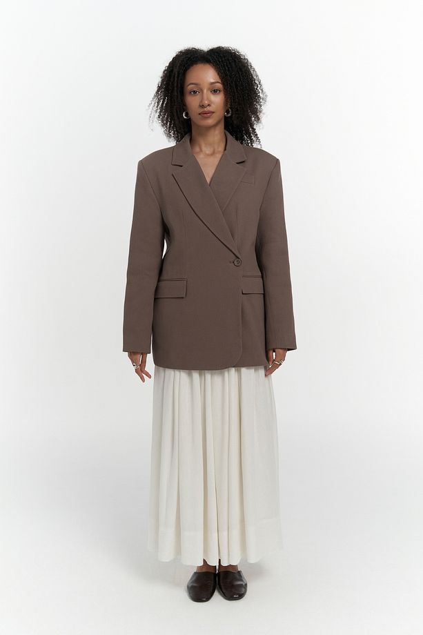 Solara Arkası Düğmeli Mocha Blazer - 5
