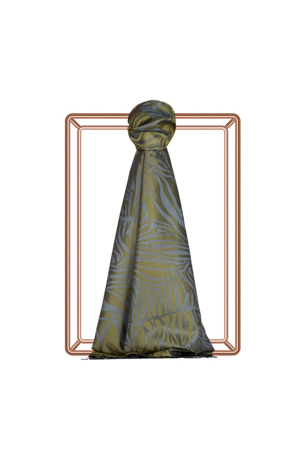 Walnut Green Zebra Jacquard Patterned Silk Shawl
