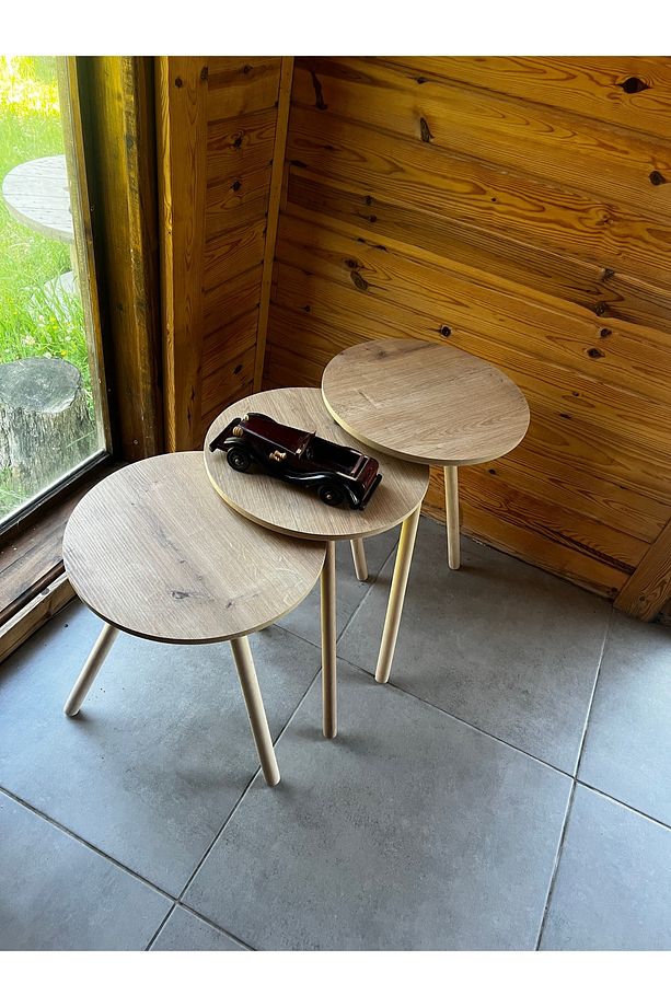 Ahşap Desen MDF 3 lü Zigon Sehpa Ahşap Ayaklı - 5