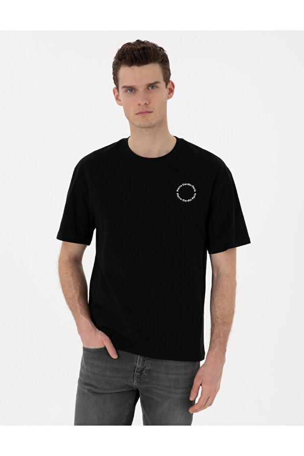 Black Comfort Fit Crew Neck T-Shirt 50310076-Vr046