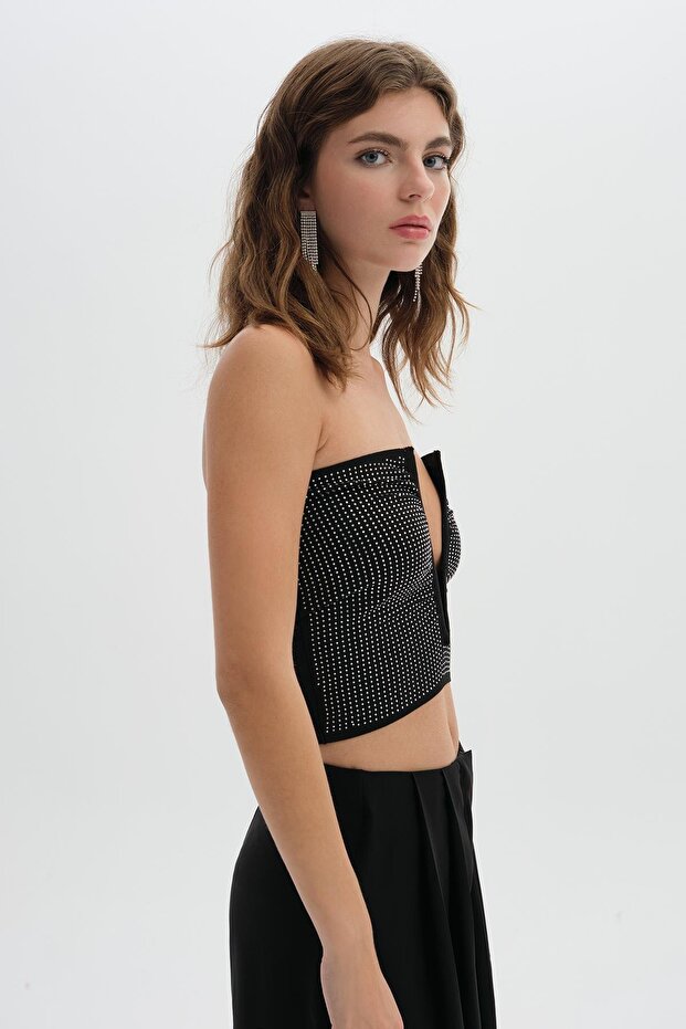 Siyah V Dekolteli Triko Büstiyer - 2