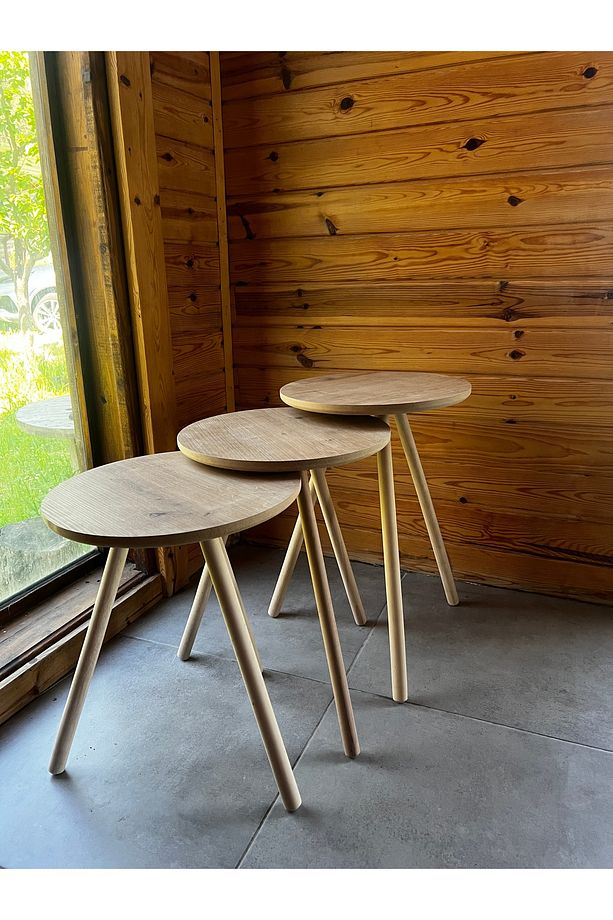 Ahşap Desen MDF 3 lü Zigon Sehpa Ahşap Ayaklı - 3
