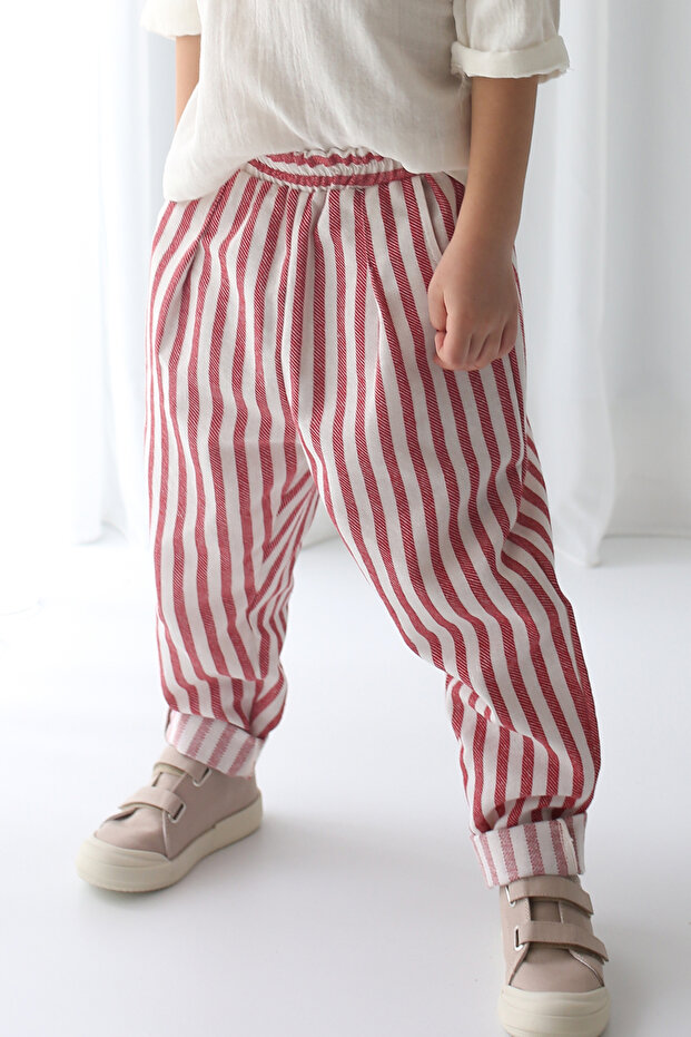 Carrot Trousers Red Striped Linen