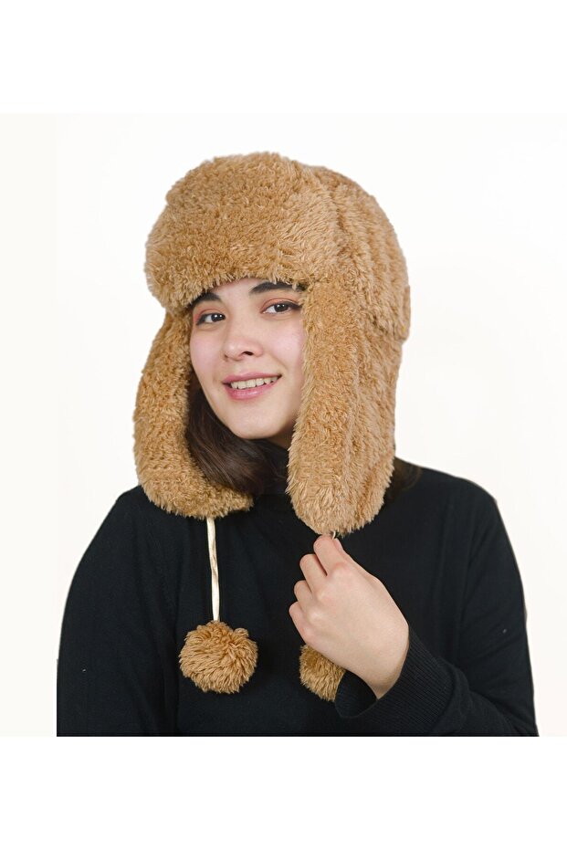 Pabtex Women's Furry Headphones Plush Hat, Beanie