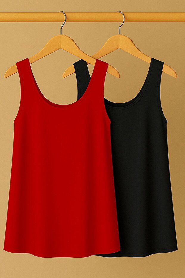 2 Pieces A-Line Comfortable Fit Basic Thick Strap Undershirt T-Shirt - 1