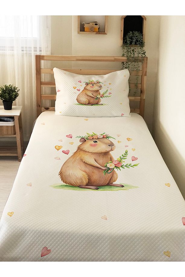 Capybara Desenli Tek Kişilik Pike 160x220 cm - 1