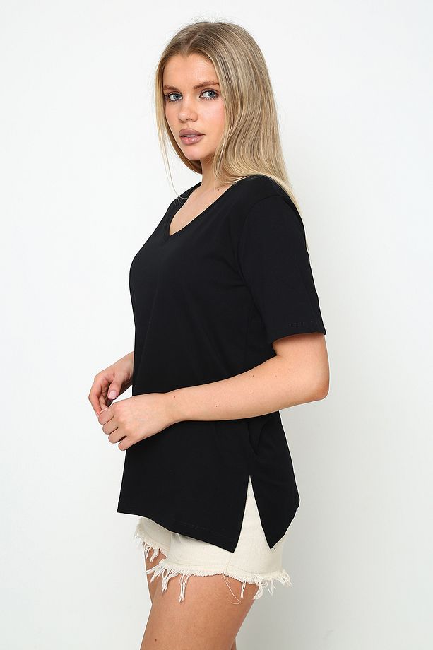 süper kalite v yaka regular fit yanları yırtmaçlı basic tunik - 3