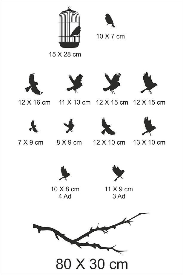 Kafesten Kaçan Kuşlar Dekoretif Duvar Sticker Mor 13 Figür - 2