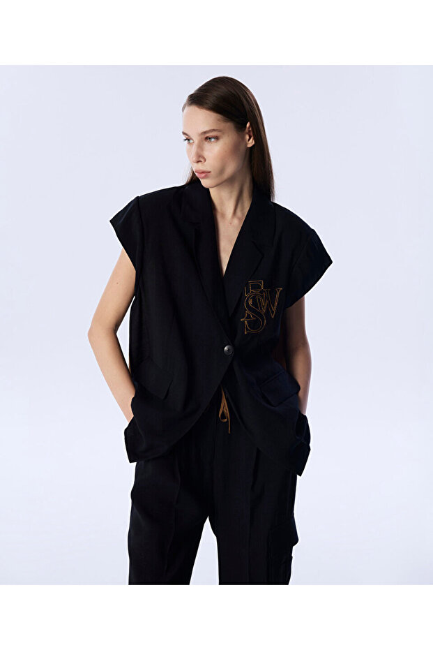 LOGO NAKIŞLI OVERSIZE BLAZER - 1