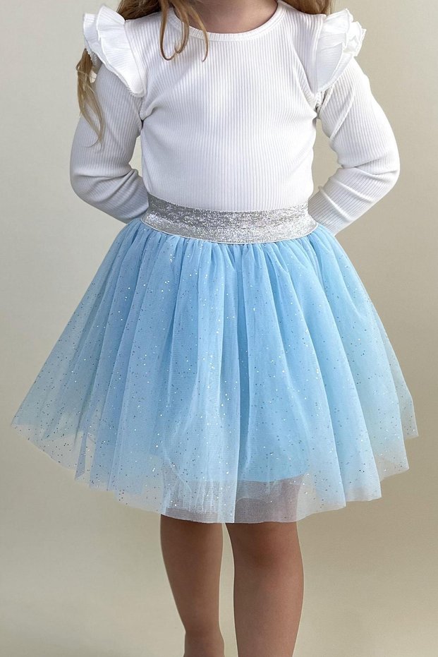 Girl's Tutu Skirt with Glitter Waist and Latex 5-10 Years, Light Blue