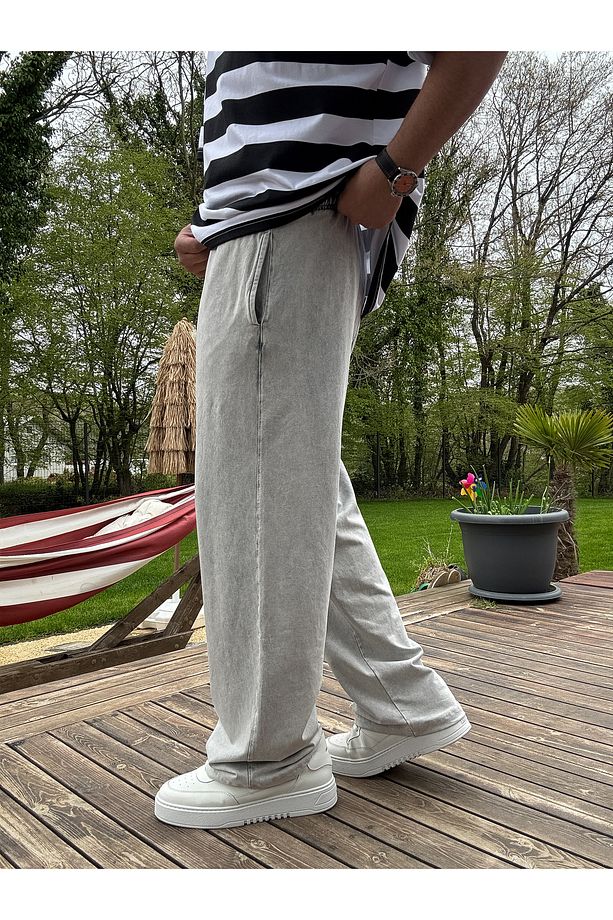 Açık Gri Yıkamalı İnce Baggy Eşofman JJ-92 - 4