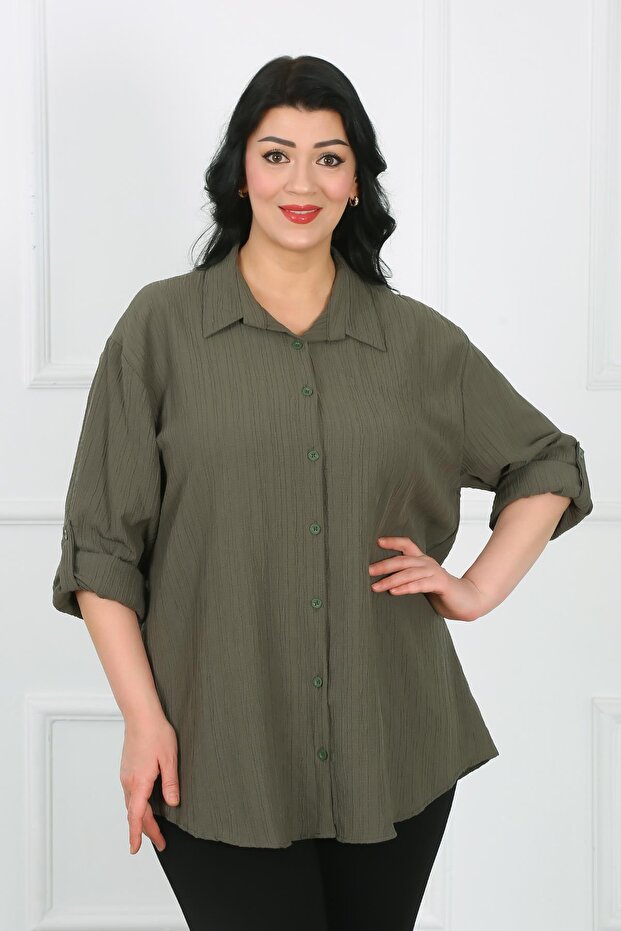 Women's Khaki Wrinkled Plus Size Shirt