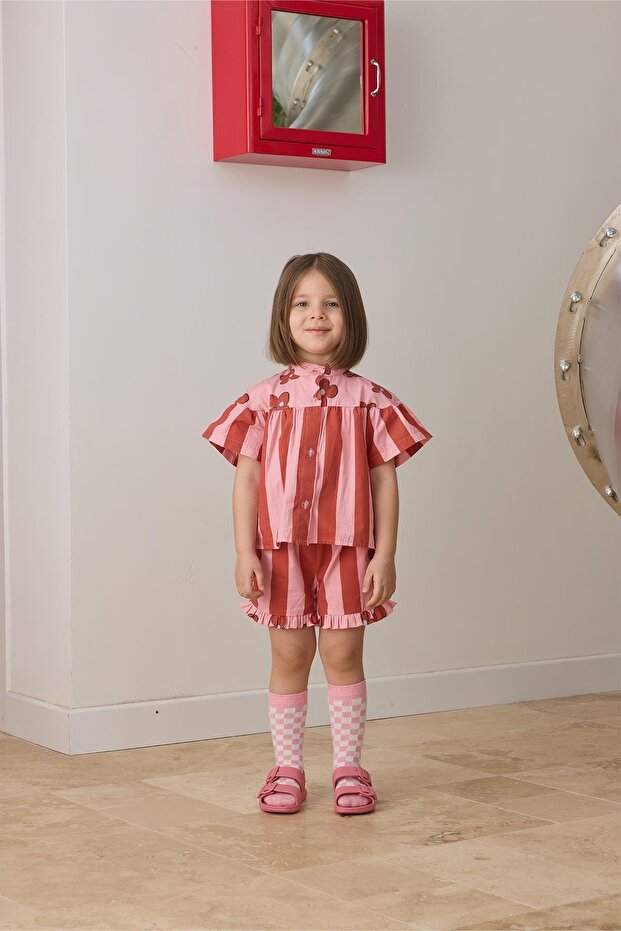 Kiremit Çizgili Poplin Takım - 1