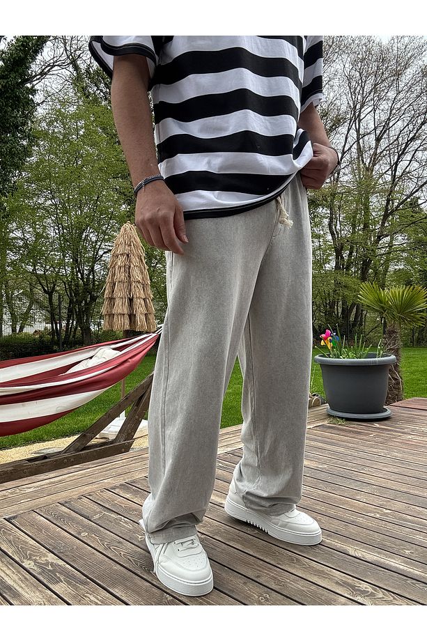 Açık Gri Yıkamalı İnce Baggy Eşofman JJ-92 - 2
