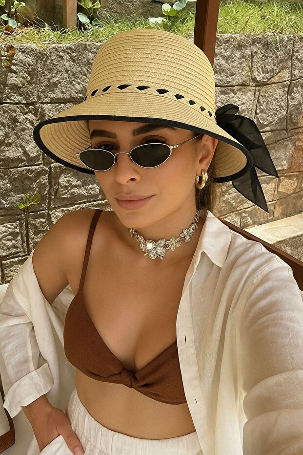 قبعة من القش للنساء قابلة للتعديل