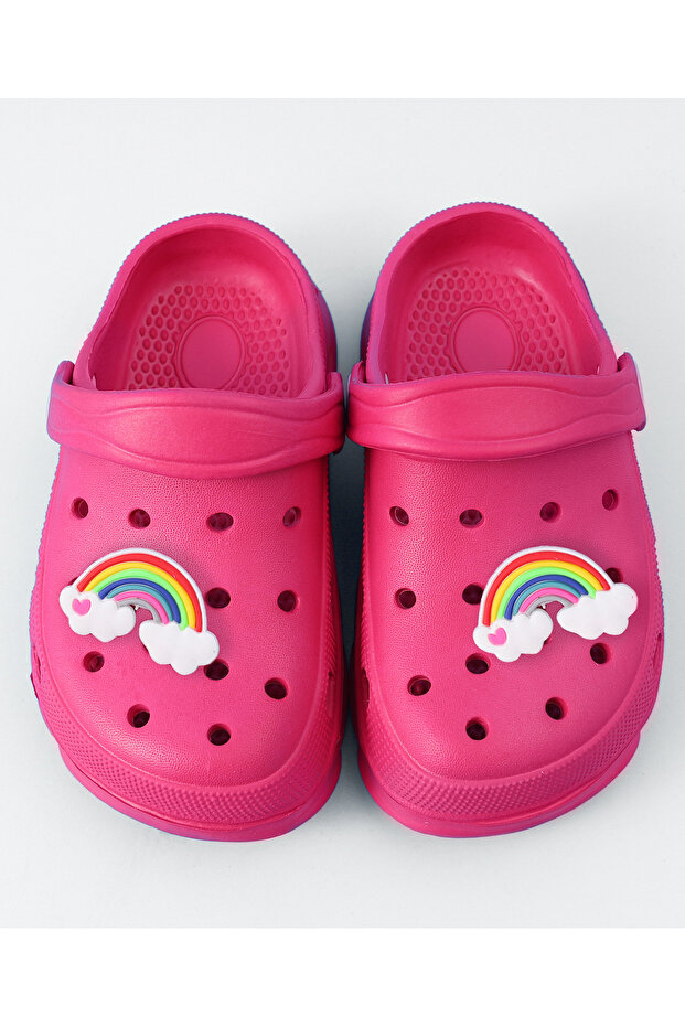 SAPS Rainbow Applique Back Strap Closure Clogs - Dark Pink - 3