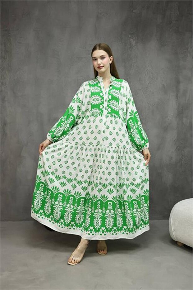 Dipmoda Women's Judge Collar Button Detailed Viscose Dress Dprs05