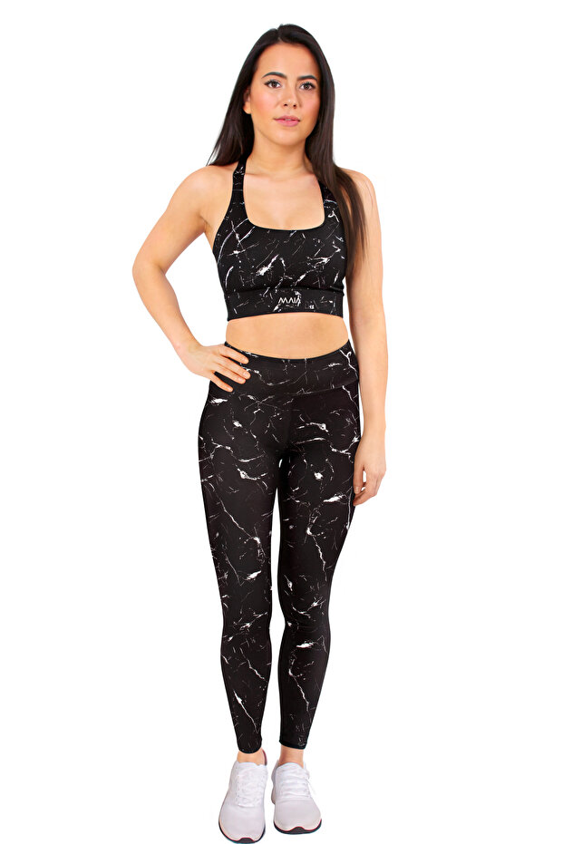 Women's Marble Patterned Tights & Bra Set