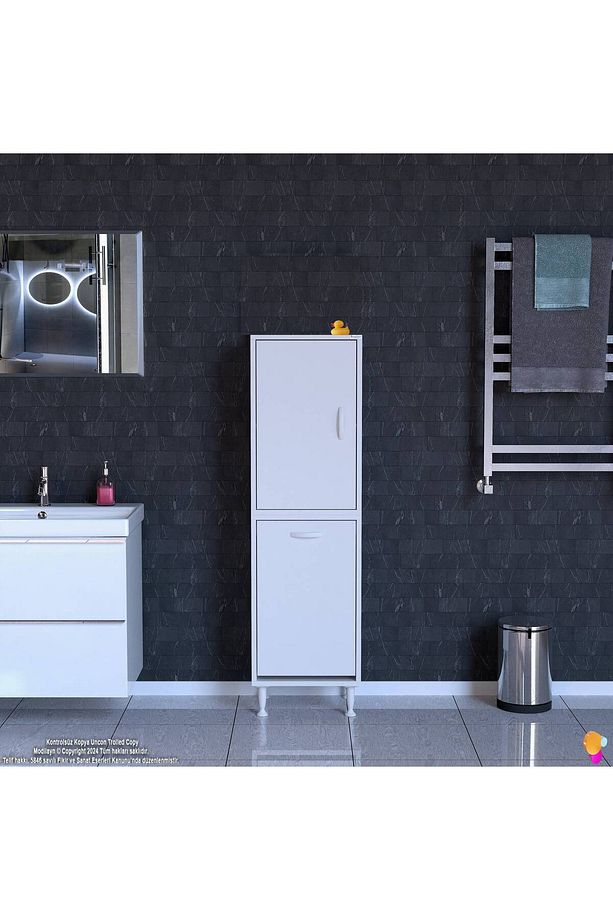 İLKİM 40 x 138 x 32,5 cm' lik Kapak İçi Çift Raflı, Tek Göz Akıllı Çamaşır Sepetli Dolap - 3