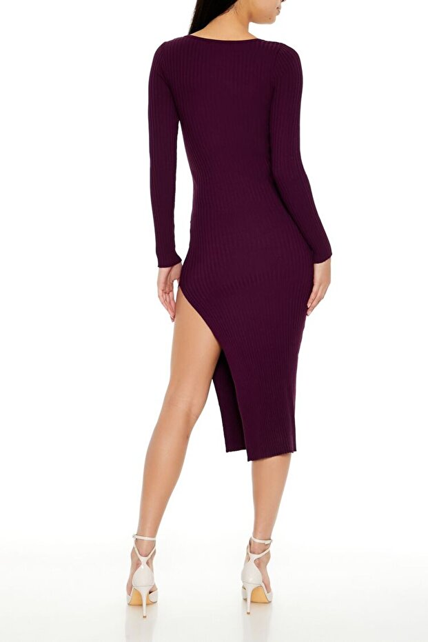 Yırtmaçlı Midi Triko Elbise - 1