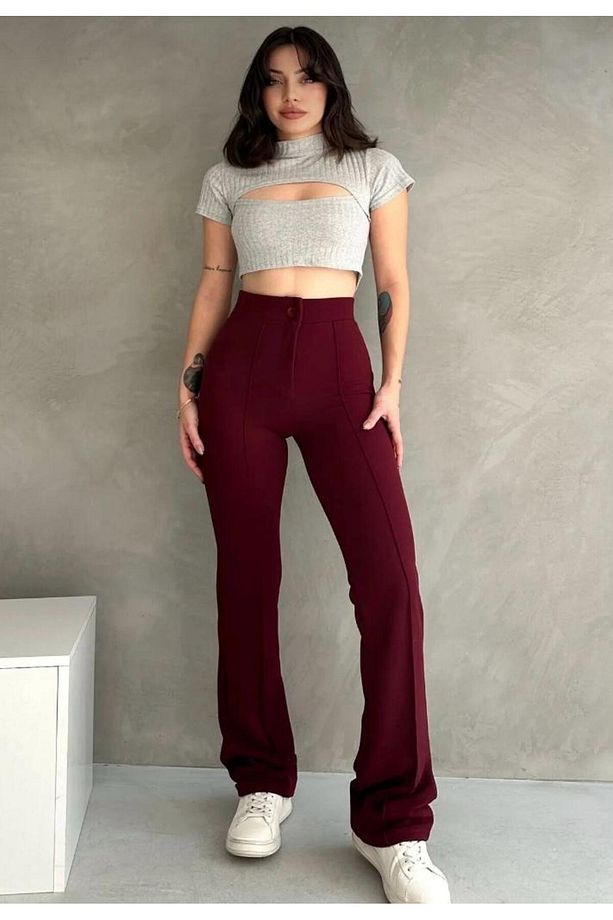 Ön Çımalı Yüksek Bel Esnek Palazzo Pantalon - 2