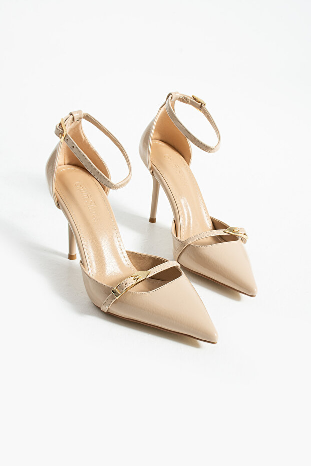 Bej Parlak Kırışık Vegan Deri Stiletto | 9 cm İnce Topuk | Sivri Burun | Şık Rahat Kadın Ayakkabı - 6
