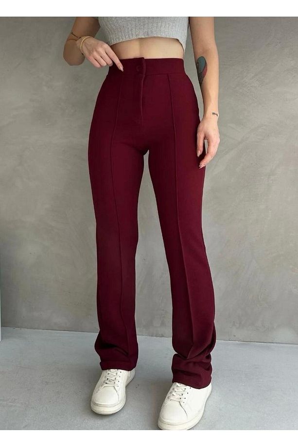Ön Çımalı Yüksek Bel Esnek Palazzo Pantalon - 5