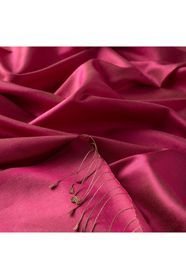 Fuşya Düz İpek Şal - 2