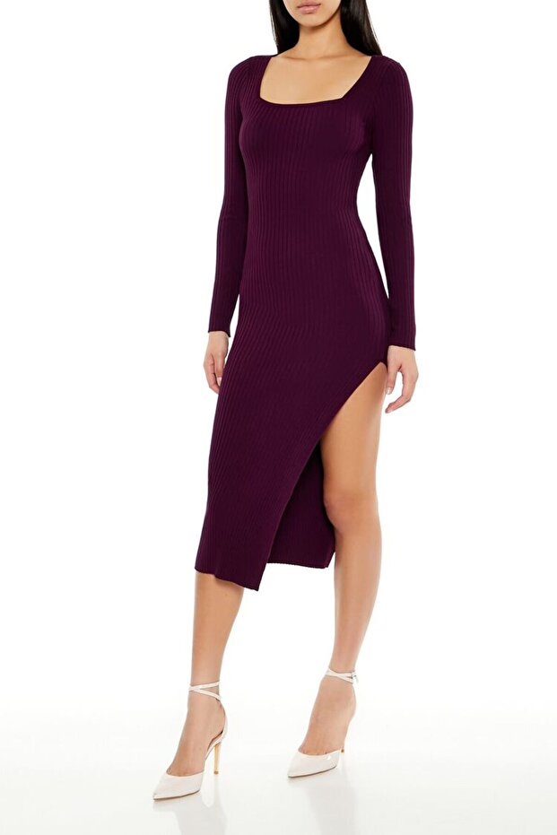 Yırtmaçlı Midi Triko Elbise - 5