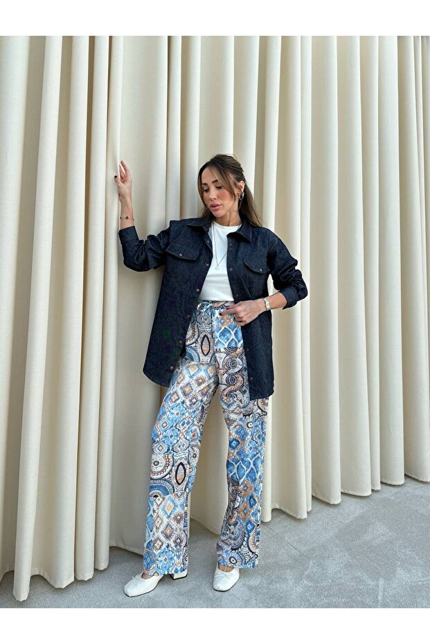 Bebe Plus Patterned Loose Trousers with Elastic Waist - 1