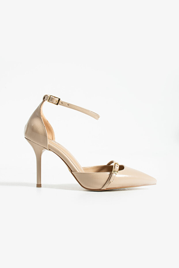 Bej Parlak Kırışık Vegan Deri Stiletto | 9 cm İnce Topuk | Sivri Burun | Şık Rahat Kadın Ayakkabı - 5