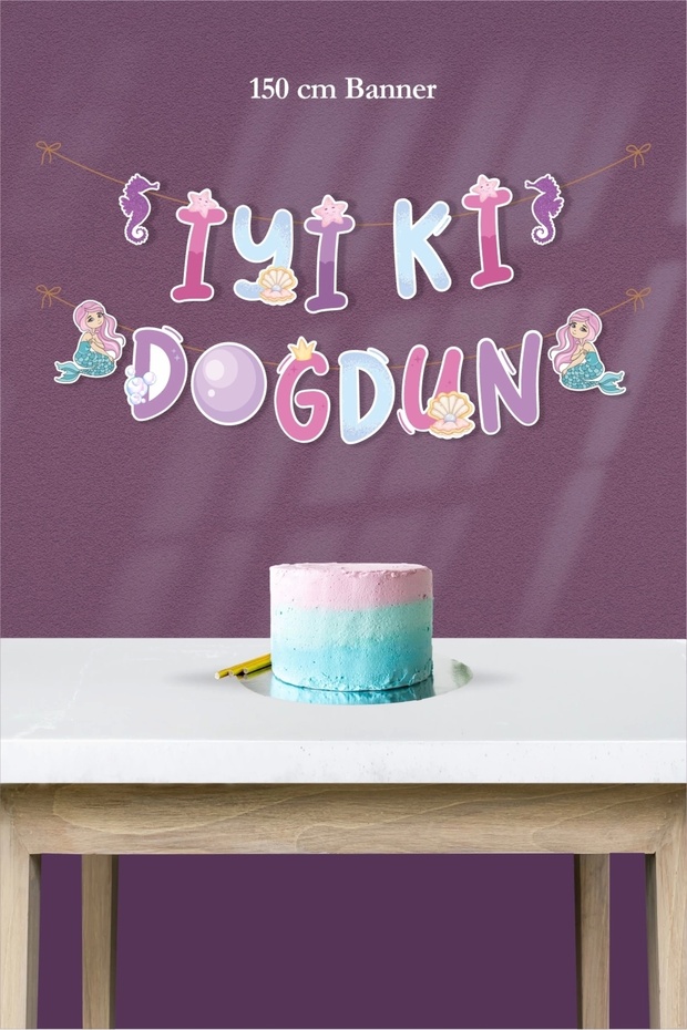 Mermaid Themed Happy Birthday Banner *Thick Paper 150 cm