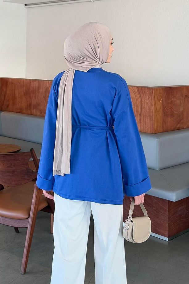 Yırtmaç Detaylı Sweat Saks Mavisi - 4
